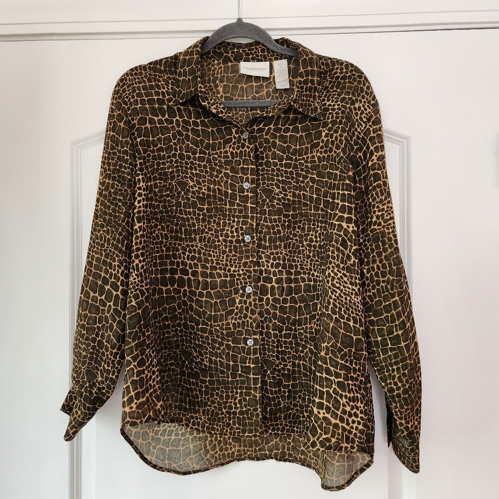 LIZ CLAIBORNE LIZSPORT PETITE WOMEN'S ANIMAL PRINT POLYESTER BLOUSE SZ. PETITE M